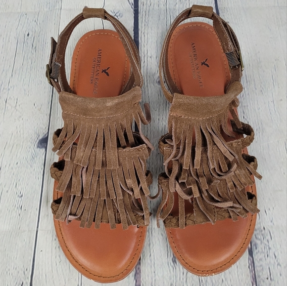 AMERICAN EAGLE | fringe braided boho gladiator sandals - Picture 3 of 10